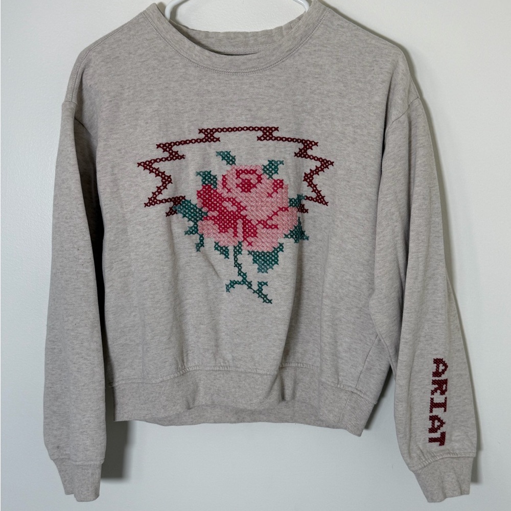 Ariat Gray Embroidered Sweatshirt with Floral Design